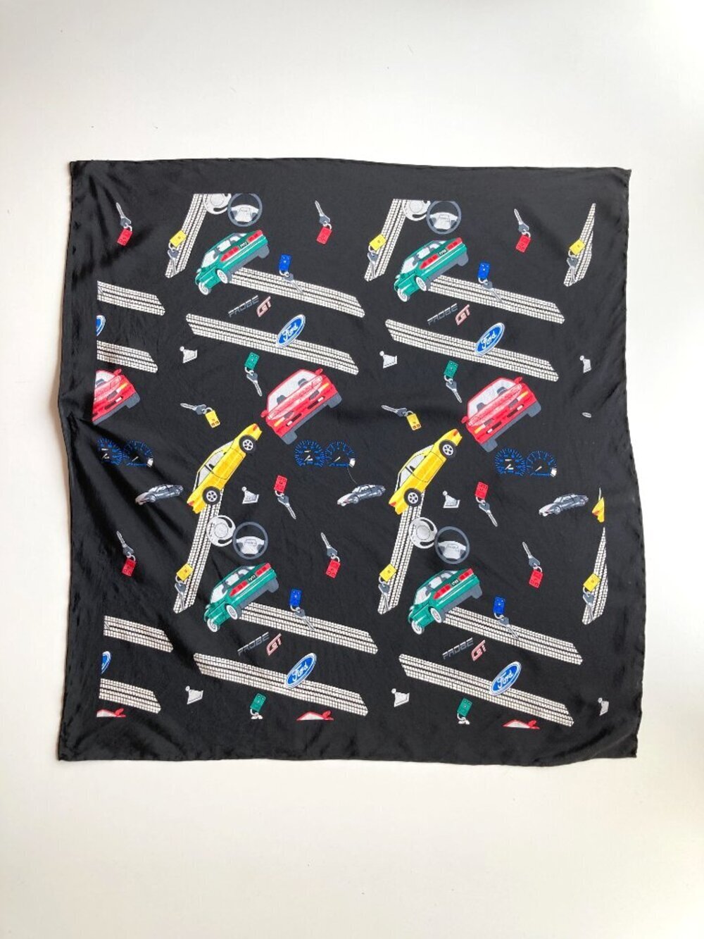 Vintage FORD MOTOR COMPANY Black Auto Car Print Silk 23" x 23" Square Scarf